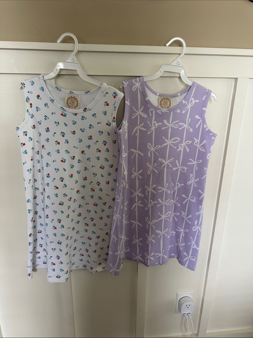The Beaufort Bonnet Company White Floral & Lavender Bow Tank Dresses LOT OF 2